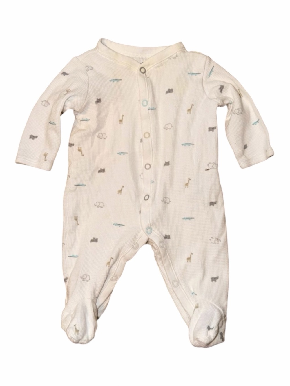 Carter's Cream Waffle Knit Footie with Safari Animal Print - 3M